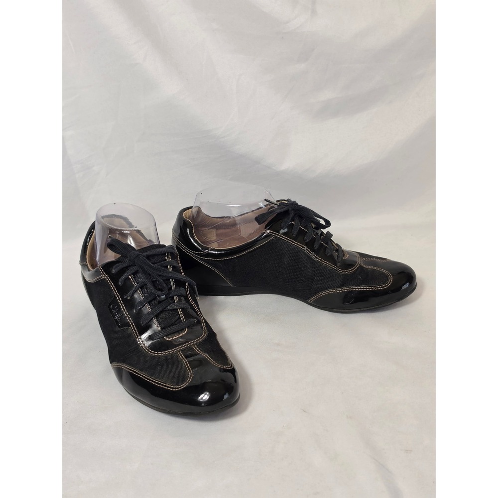 Cole Haan Nike Air Black Patent Leather Canvas Sneakers Low Top Shoes 7.5